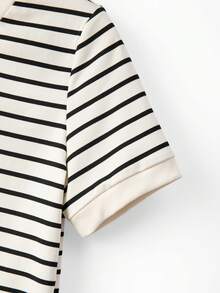 Franclia Áo thun ngắn tay cổ chữ V kẻ sọc mới dành cho nữ - Nhiều màu - Xem 3