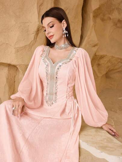 SHEIN Najma Đầm thời trang cổ điển lãng mạn tay phồng họa tiết hoa, thắt eo dành cho nữ