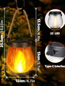 Waterproof Outdoor Hanging Solar Flame Lights - 2pcs Flame Lights With Dual Charging Modes Solar And USB For Garden Or Patio Decoration (Warm Light) - multicolor - View 4