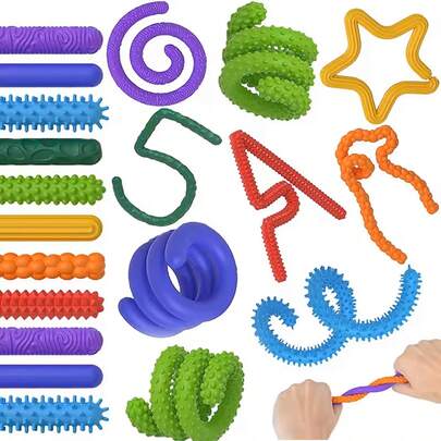 MINKOJA 8pcs Vibrant Bendable Sensory Sticks | Fidget Toys With Twist & Connect Design, Colorful Silicone Balls & Star-Shaped Pieces, Durable Plastic Handles For Kids Over 3+ Indoor Outdoor Play