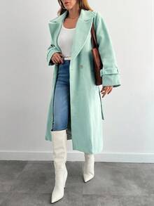 SHEIN Cottnline Abrigo de cuello con solapa de hombros caídos - verde menta - Ver 4