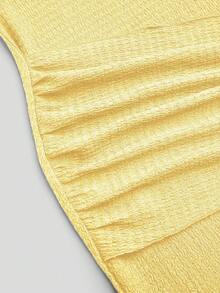 Sweetra Plus Size Women's Stand Collar Flare Sleeve Asymmetric Metal Buckle Dress - Light Yellow - View 5