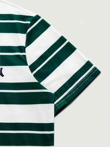 Courvante 男士条纹圆领字母印花休闲百搭通勤短袖T恤 - 綠色 - 查看 4