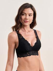 SHEIN 女性花邊蕾絲文胸 - 黑色 - 查看 5
