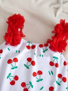 SHEIN 2026新款夏季女婴沙滩樱桃印花荷叶边连体泳衣 - 彩色 - 查看 5