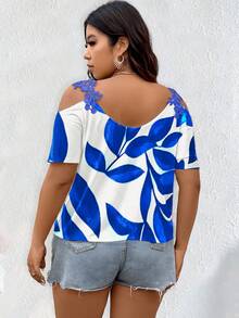 EMERY ROSE Plus Size Summer Casual Vacation Floral Off-Shoulder Blouse,Print Red Top,Casual Blouses For Women - Blue - View 2