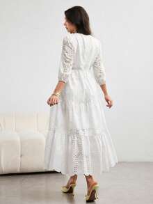 Modelyn Đầm dài tay cánh hoa thêu dành cho nữ, thanh lịch lãng mạn, màu vàng nhạt, thích hợp cho mùa xuân/hè. - trắng - Xem 2