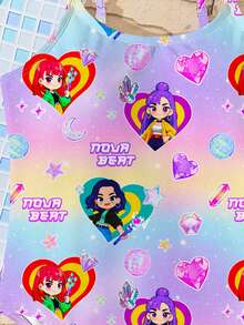 Cartoon Girl , Vibrant Purple, K-Pop Superstars , Tween Girls Camisole One-Piece Swimsuit, Suitable For Summer - Multicolor - View 4