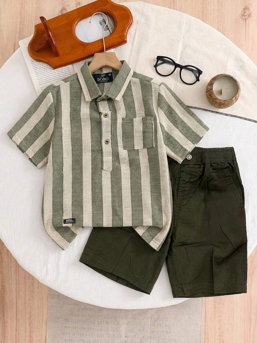 Child Modern Style Striped Shirt - verde militar - View 1