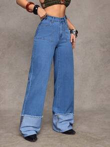 Slaydiva 女士休闲水洗直筒牛仔裤 - 淺色水洗藍 - 查看 5