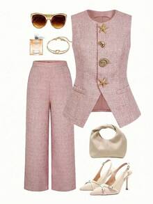 Ellevyn Star & Seashell Asymmetrical Sleeveless Top And Pants Set - Red and White - View 1