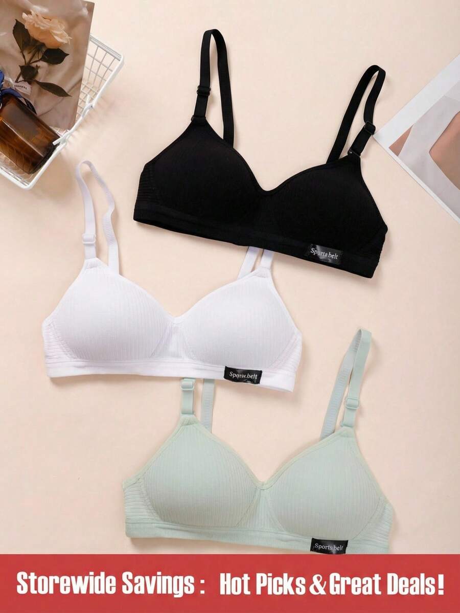 女大童3入組字母補丁細節條紋針織內衣 - 彩色 - 查看 1