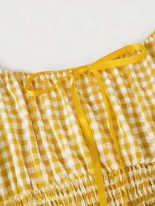 Sweetra Đầm mùa hè kẻ caro dáng rộng - Màu vàng - Xem 8