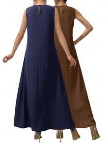 Al Najma Women's Solid Color Round Neck Casual Party Arabic Style Dress - Multicolor - View 2