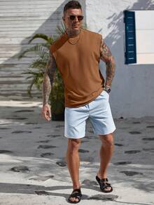 Manfinity CasualCool 男士纯色圆领休闲宽松背心 - 咖啡棕 - 查看 5