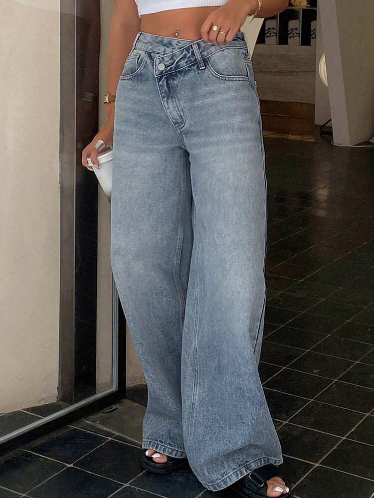 Women's Loose Casual Cat Whisker Korean Style Wide Leg Jeans