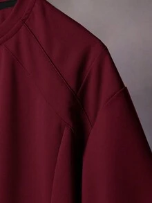 STYNVO 男士圆领插肩袖短袖休闲夏季百搭T恤 - 酒紅色 - 查看 5