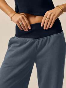 Aralina 撞色罗纹宽腰带和阔腿宽松运动裤 - 藍色 - 查看 3