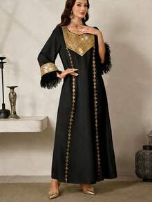 Al Najma Elegant And Luxurious Middle Eastern Style Long Dress For Women - Black - View 8