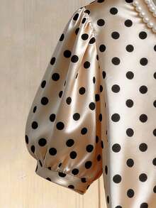 Franclia Women's Elegant Polka Dot Print Beaded Petal Sleeve Blouse, Summer Polkadot Top Puff Sleeve Top Cute Blouses Women's Cute Tops Tops Cute Poka Dots Top Puff Sleeve Blouse Puff Sleeve Top Women - Apricot - View 6