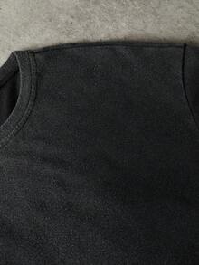 PAVTROS Men's Casual Street Style Outfit, Distressed Fabric, Loose Fit T-Shirt And Drawstring Waist Shorts - Black - View 5