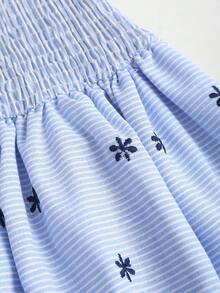 Sweetra Spring/Summer New Strapless Double Ruffle Hem Dress, Casual Vacation Outfit - Blue - View 5