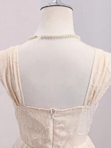 Abito midi casual in jacquard rosa per ragazze adolescenti, eleganti abiti da damigella d'onore bianchi per feste estive per ragazze, abiti eleganti beige per uso all'aperto - Albicocca - Visualizzare 4