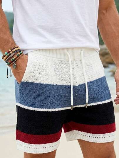 Manfinity Swimmode Quần short nam mùa hè đi biển, phối màu tương phản, có dây rút.