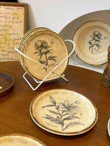 4 件套复古风多功能陶瓷盘，甜点盘，陶瓷材质，家居桌面高颜值摆件，收纳盘，餐盘，水果零食盘，复古魅力 - 彩色 - 查看 3