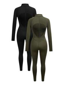 Powerista Women's Casual Sports Zip-Up Long Sleeve Jumpsuit - Multicolor - View 3