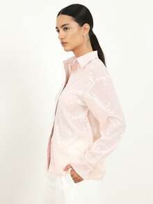 KSTM Women's Sheer Sequin Long Sleeve Collared Button Front Blouse With Sparkling Embellishments For Evening Party Occasions - Dusty Pink - View 5