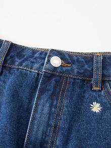 GlowEve 女士刺绣牛仔短裤，夏季 - 深色水洗藍 - 查看 5