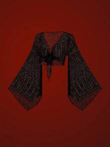 Women's Fashionable Black Semi-Sheer Lace Sexy Blouse - Black - View 4