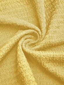 Sweetra Plus Size Women's Stand Collar Flare Sleeve Asymmetric Metal Buckle Dress - Light Yellow - View 6