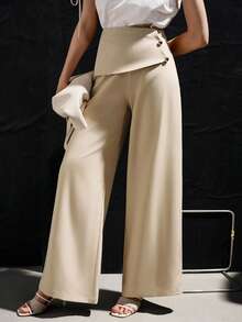 Aveloria Modichic Women's Fashionable Relaxed Fit French Retro Design Loose Wide Leg Suit Pants - Apricot - View 5