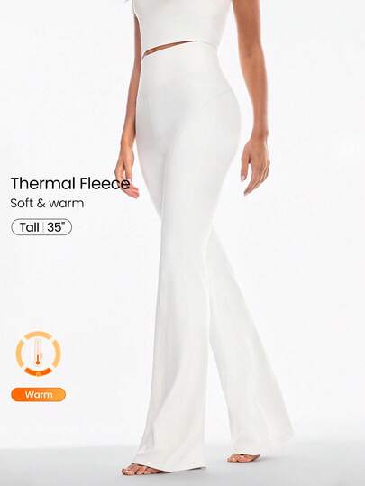 GLOWMODE 35 英寸 FeatherFit™-Warm HeatFlow 柔软保暖凉爽弹力高腰喇叭紧身裤，低冲击瑜伽普拉提工作室日常休闲秋冬