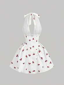 SHEIN MOD 女士樱桃印花露背迷你连衣裙 - 白色 - 查看 6