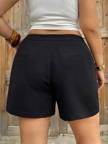 Dazy Plus Plus Size Solid Color Loose Straight Leg Casual Black Pants, All Season Summer - Black - View 4