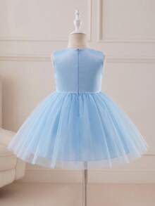 Glamorique Kids 女婴优雅可爱立体花朵无袖蝴蝶结薄纱蓬蓬裙，派对装扮，女婴派对连衣裙，春季女童连衣裙，女婴公主裙，浅蓝色连衣裙，女婴派对连衣裙 - 藍色 - 查看 2