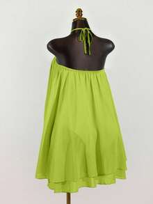 SaltGleam SaltGleam 女士雪纺层叠荷叶边无袖迷你连衣裙 - 綠色 - 查看 2