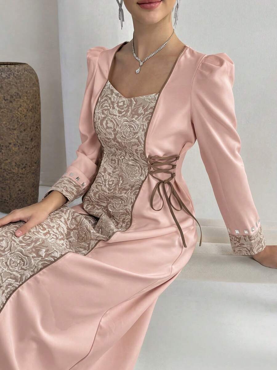 Yasmyna 新款中东优雅提花阿拉伯风格女士晚礼服 - 粉色 - 查看 1