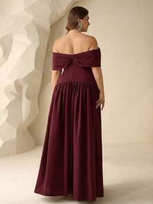Coutiva Plus Size Women's Off-Shoulder Sequin Pleated Elegant Cinched Waist Formal Evening Gown - Burgundy - View 2