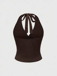ROMWE Grunge Punk Y2K Leopard Print Halter Neck Tank Top For Women - Brown - View 2