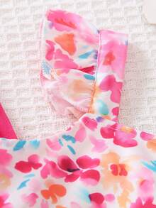 SHEIN Vintaside Kids 两件套少女甜美公主风碎花吊带背心和阔腿裤套装，肩带/下摆双层蕾丝花边，面料柔软舒适，适合日常穿着、派对、生日庆祝、露营、返校等场合。 - 玫紅色 - 查看 6