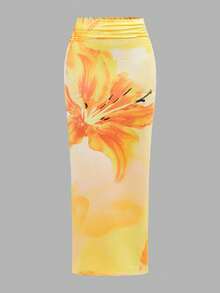 SHEIN 少女休闲日常方领短袖上衣和打底裤套装，水洗面料，方领修身吊带背心搭配半身裙 - 彩色 - 查看 8