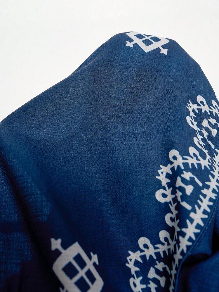 Plus Size Women's Navy Blue Boho Print Drawstring Shorts With Tassels And Pockets And Adjustable Drawstring Waist Summer Outfit For Plus Size Women Festival Outfits For Plus Size Women Beach Outfits For Plus Size Women Vacation Outfits Plus Size  Women Country Concert Outfit  Boho Outfit