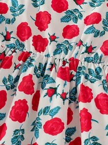 Vintaside Kids Girls' Summer Sleeveless Dress, Red Rose Print Loose Strap Dress, Tween GirlsSweet Vacation Dress - Multicolor - View 8