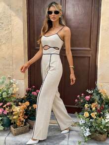 Elyressa 女士编织优雅夏季度假连体裤 - 杏色 - 查看 4