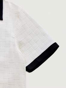 Courvante 男士對比邊飾短袖鈕扣衫 - 米色 - 查看 4