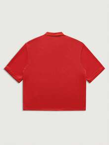 Courvante Men's Letter Print Casual Versatile Short Sleeve Polo Shirt - Red - View 4